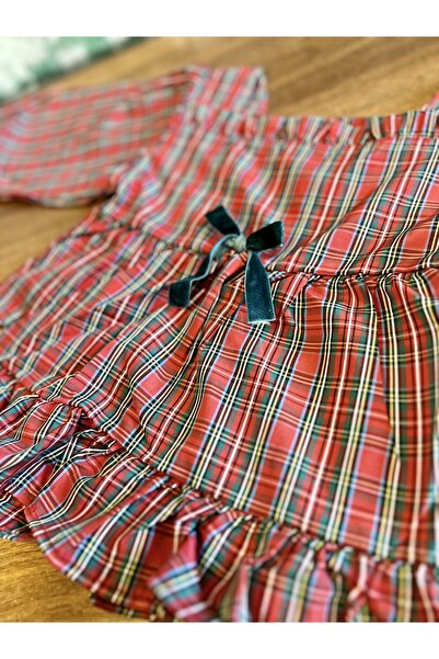 KİDSROOM SQUARE NECK CHRISTMAS GIRL'S PAJAMAS SET CHRISTMAS PLAID FABRIC