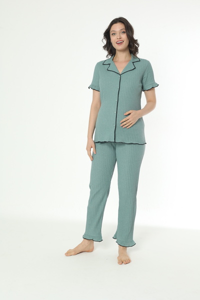 Miss Dünya Lissa Önden Düğmeli Geniş Fittilli Kısa Kol Hamile ve Lohusa Pijama Takımı