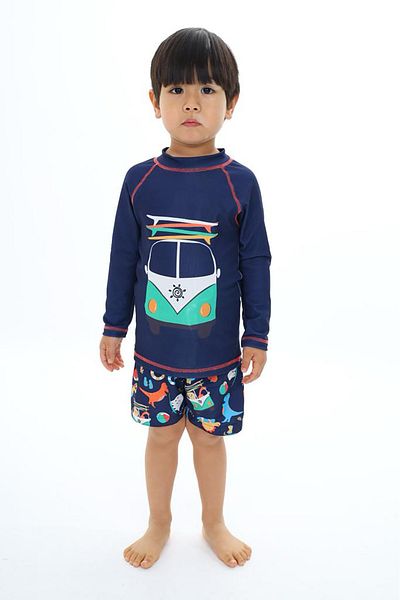 My Kids Wear Costum de baie cu model cu caracter de protecție solară și pantaloni scurți de mare