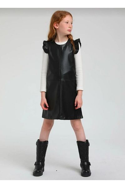 Escabel Girl's Ruffle Sleeve Leather Dress