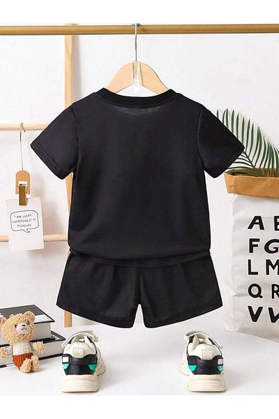 AMMA Children's Teddy Bear Printed T-shirt Shorts Top and Bottom Set