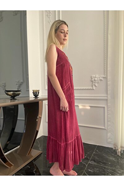 Bohemian Women's Organic Sleeveless Skirt Frilly Embroidered Long Dress