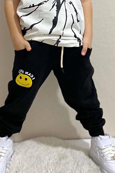 Riccotarz Boy's Smile Emoji Printed Black Tracksuit Set
