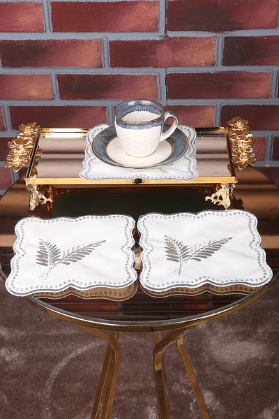 Teksev Frunză de palmier țesătură de in argintiu 6 bucăți cafea laterală prezentare cocktail șervețel broderie prezentare brodat