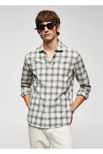 MANGO Man Slim Fit Seersucker Βαμβακερό πουκάμισο