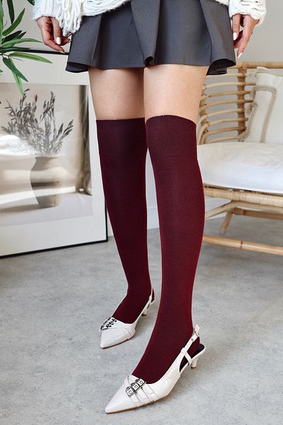 POLKA STORE Candy Pointed Toe Capsule Three-Striped Buckle Beige Nude Patent Leather Heeled Women's Shoes
