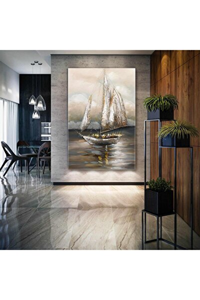 SML TABLO Kahverengi Tonlu Yelkenli Dikey Kanvas Tablo