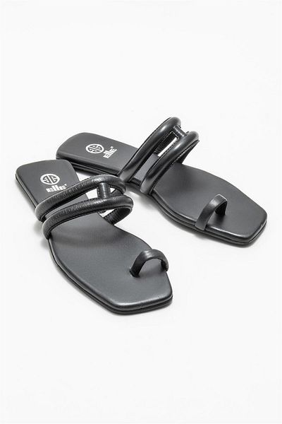 Elle Shoes Black Leather Women's Flip Flops