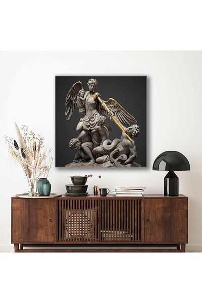 SML TABLO În mână Statuia îngerului din aur Kılınç Mikail Mitologia greacă Decor Pictură pătrată pe pânză