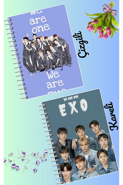 animeandyourworld طقم دفتر Exo kpop 2 قطعة مقاس A4 21*30 مخطط + مربعات 60 سيف