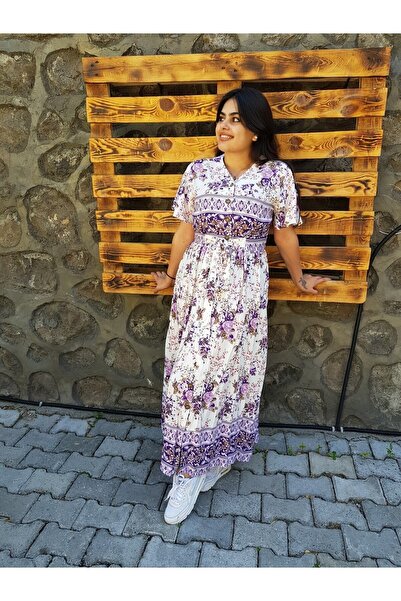 FERGAN فستان فيسكوز ليلك كاجوال