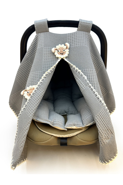 Atölye Eda Exclusive El Işi Kuzulu Pike Puset Örtüsü ve Minderi 2 Parça