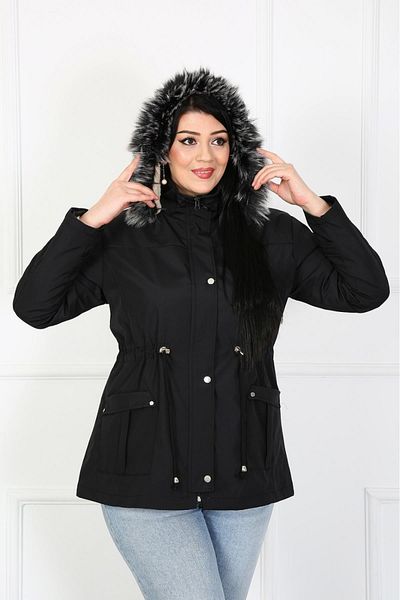 By Alba Collection Γυναικείο παλτό με λεπτομέρεια μαύρης τσέπης Water Repellent Bondit Fabric Plus Size