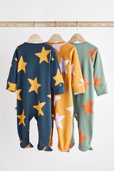 Next Baby 100% Cotton Dark Blue Star Patterned 3-Piece Jumpsuit Set