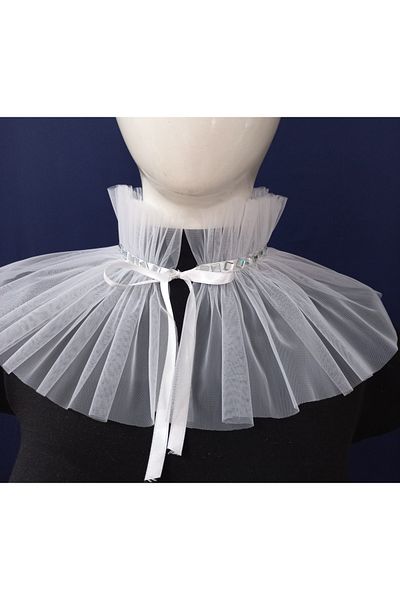 es moda shop Jolie Stone Detailed Tulle Neck Collar White