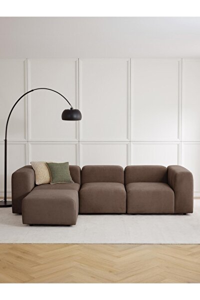 S Home Design Concept Pietro 4 Modül Modüler Kanepe Köşe Koltuk Takımı, Yönsüz Kadife, Kahverengi