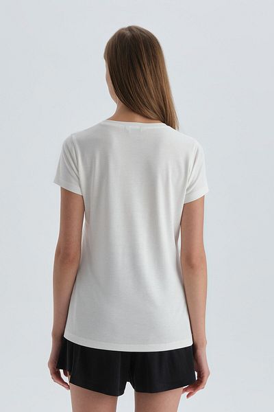 Dagi Ecru Modal Unprinted T-shirt με λαιμόκοψη