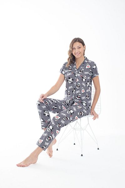 Burki Women's Short Sleeve Smoked Panda Patterned Shirt Set