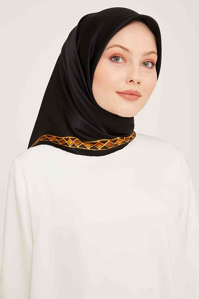 Armine Black Frame Patterned Tivil Silk Scarf 9057-03
