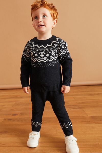 Next Baby Knitted Cotton Fairisle Top and Bottom Set