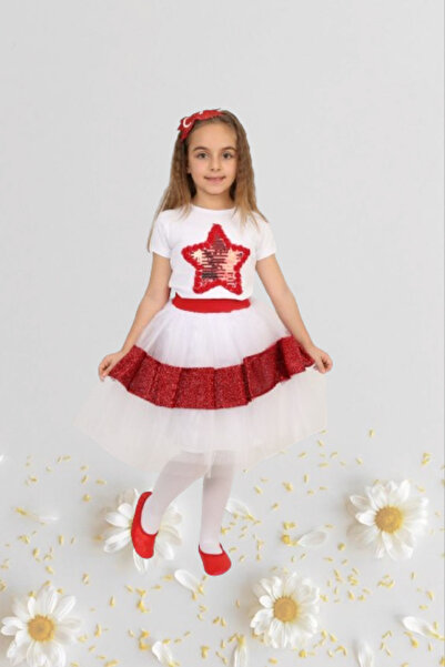 Nacar Kız Çocuk 23 Nisan Kıyafeti Kostüm Tütü Etek Kısa Kol Desenli Tshirt Ta...