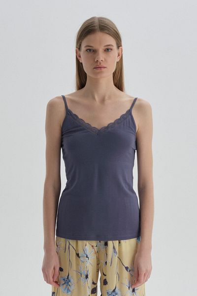 Dagi Navy Blue Strap Viscose Athlete Pajama Top