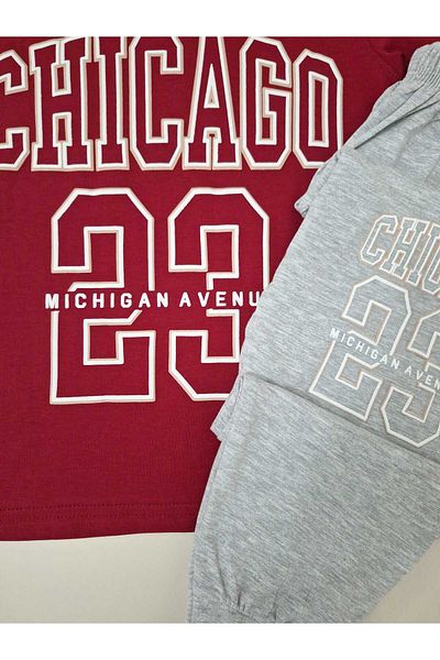 Tarık Set de pijamale cu mânecă scurtă pentru băiat, din bumbac, roșu, gri Chicago