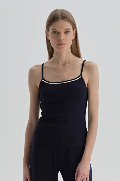 Dagi Navy Blue Strap Modal Pajama Top
