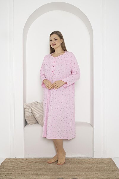 SEBOTEKS Long Sleeve Button Collar 100% Cotton Combed Plus Size Mother's Nightgown 933