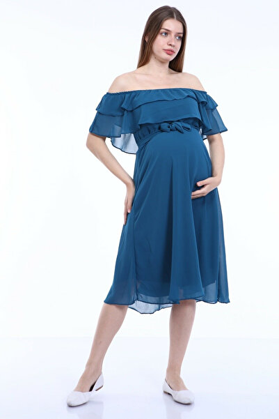 Elbise Delisi Pertol Madonna Fırfır Yaka Büyük Beden Şifon Emzirmeye Uygun Ha...