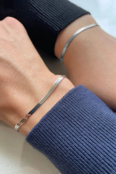 THE Steel Unisex Kararmaz Çelik 2'li Yassı İtalyan Arkadaşlık Sevgili Çift Bilekliği