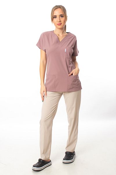 Simirna Üniforma Țesătură premium Lycra Chirurgical Doctor Asistentă Top Dusty Rose Bottom Cream Jersey Set