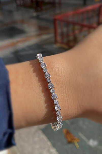 Erer Gümüş Gümüş kalpli su yolu taşlı bileklik dy212e37