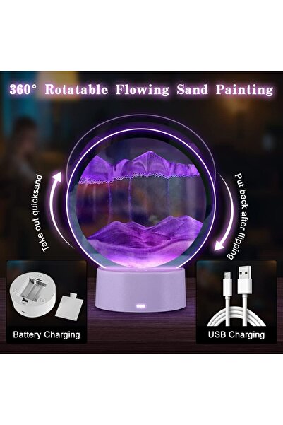 Genel Markalar Led Işıklı Kum Saati Ev Ofis Dekorasyonu 7 inç Kum Sanatı 3D G...