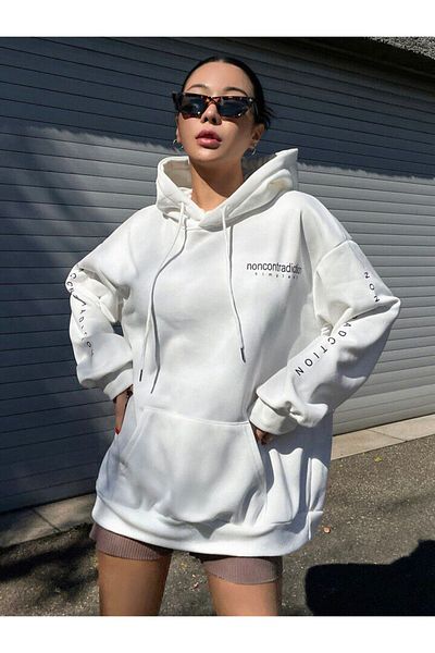 AMMA Unisex Simple printed Oversize βαμβακερό φούτερ με κουκούλα