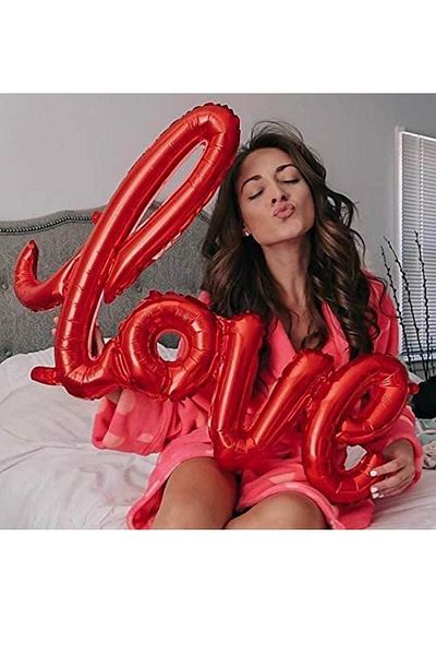 TATLI GÜNLER Foil Balloon Love Hand Written Helium Balloon Red Color