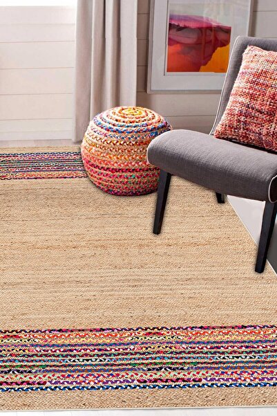 MUA HOME DECOR Hasır Desen Dijital Baskı Yıkanabilir Kaymaz Taban Ince Salon ...