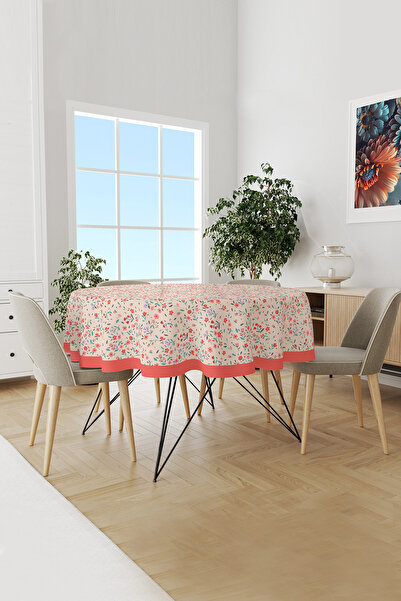 Moud's Miniso Desenli Yuvarlak Süet Dertsiz Masa Örtüsü