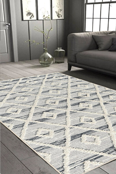 MUA HOME DECOR Geometrik Desen Dijital Baskı Yıkanabilir Kaymaz Taban Salon M...