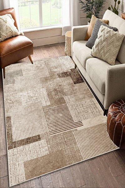 MUA HOME DECOR Geometrik Desen Dijital Baskı Yıkanabilir Kaymaz Taban Ince Sa...