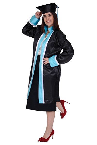 Mezuniyetshop Căciulă de absolvire Cămașă de absolvire Liceu Negru Turcoaz Alb