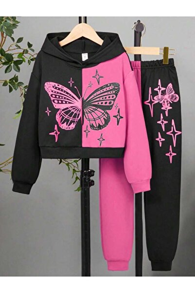 MANCY طقم سويت شيرت قطني مطبوع عليه فراشة للأطفال