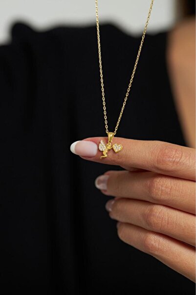 Roza Silver Zirkon Taşlı Gold Aşk Meleği Eros Gümüş Kolye