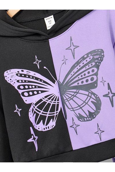 Machetta Children's Butterfly Printed Two Color Bottom Top Tracksuit Set