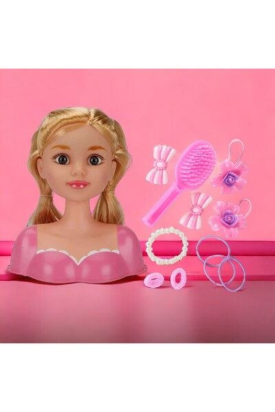 YILDIRIM OYUNCAK Alisha Delüks Büst Saç Tasarım Aksesuarlı Bebekli Güzellik Seti