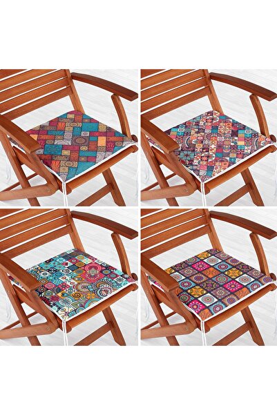 Nish & Royal Set de 4 perne pentru scaune cu fermoar cu design etnic în carou...