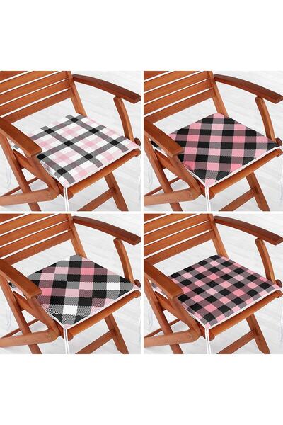 Nish & Royal Set de 4 perne decorative pentru scaune cu fermoar cu motiv caro...