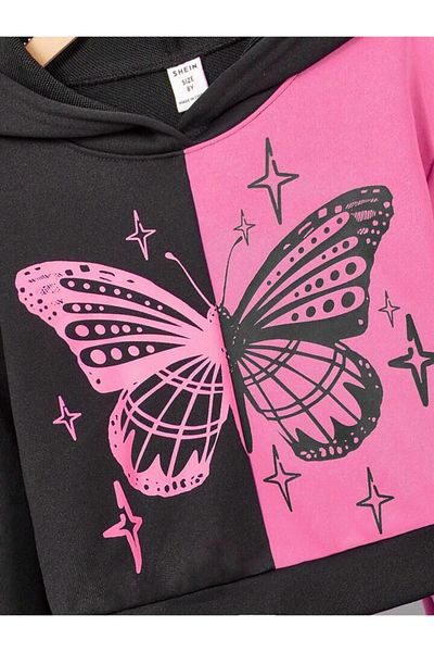 Machetta Children's Butterfly Printed Two Color Bottom Top Tracksuit Set