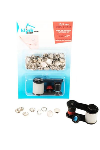 Klinkshop 10.5 Mm White Pearlescent Snap Hammer Application Apparatus and 25 Pieces Snap Kit - Stainless