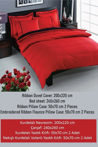 Taç Prestige Saten Delux Uyku Seti 8 Parça Kırmızı - Delux Themed Satin Duvet Cover